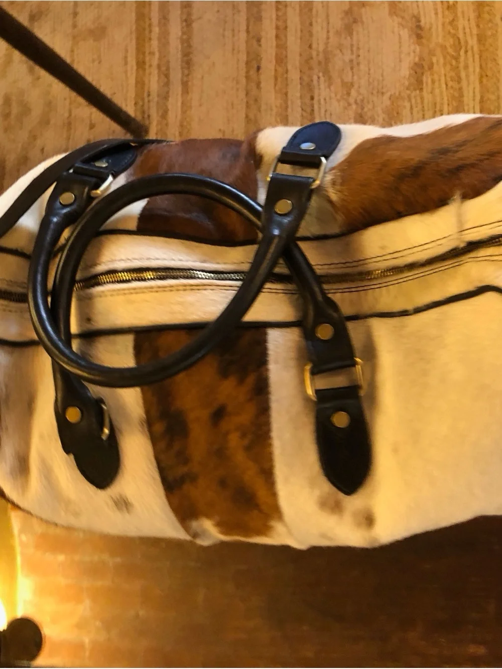 Italian Italy Brown and White Cowhide Leather Men’s Duffle Shoulder Bag